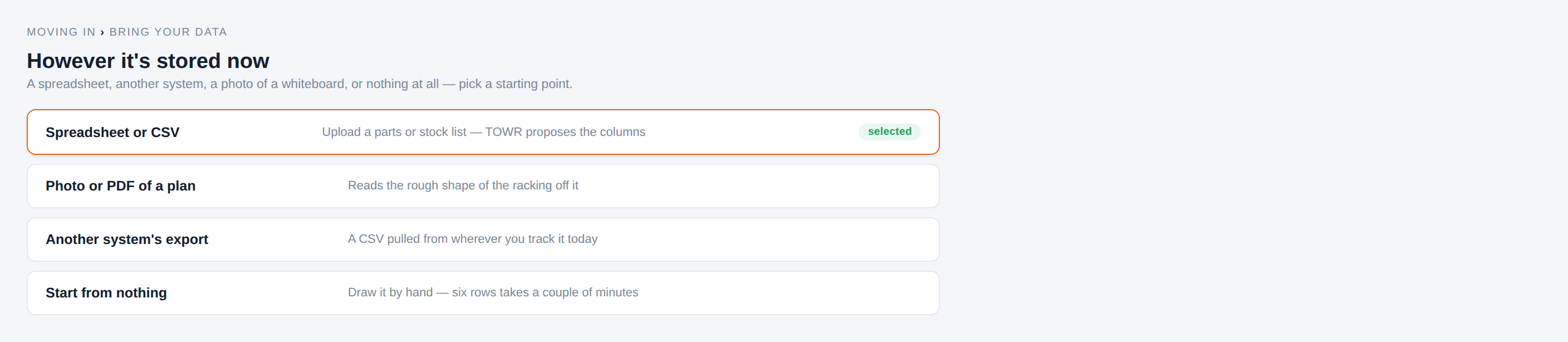 Bring your data across: spreadsheet upload and other import paths for Moving In